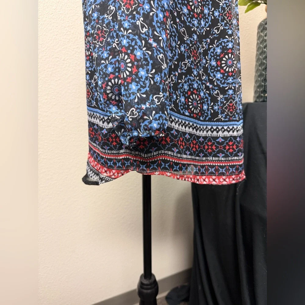 Croft & Barrow Floral Red & Blue Patterned Boho Style Tunic Top  Size L